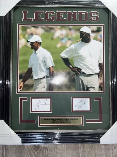 Tiger Woods and Michael Jordan Golf Round 2007 Framed Photo Facsimile Signed