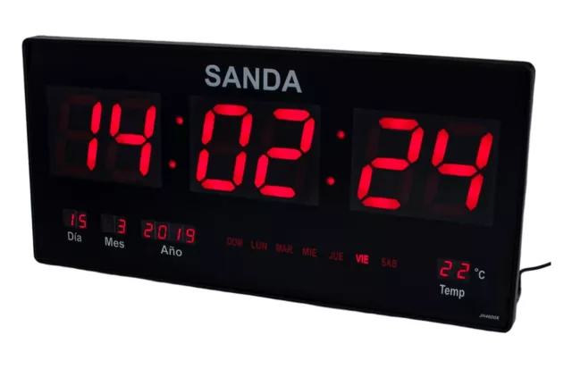 Reloj Digital de Pared Grande para Colgar | Calendario | Termómetro | 45,5x21,5