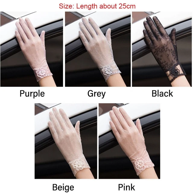 Guanti Estivi Donna In Pizzo Touch Screen – Antiscivolo, Protezione UV, Per Guida E Feste, Colori: Nero, Rosa, Beige