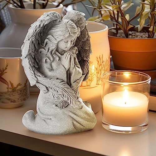 INLOMEM Praying Angel Figurine, Sculpted Hand-Painted Figurine, Angel Gray