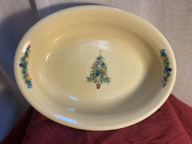 Fiestaware IVORY Christmas Tree Decal Oval Serving Platter 11.5" USA  New W/tags