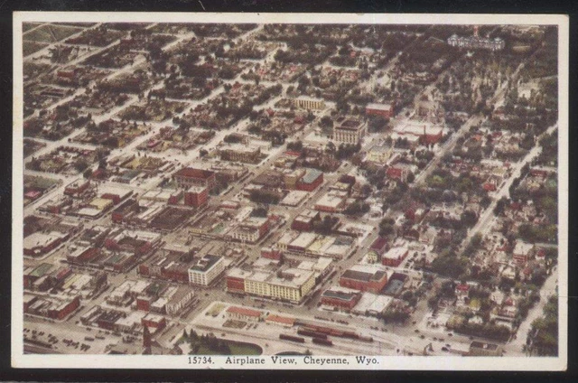 Postcard CHEYENNE Wyoming/WY  Town Commercial Area Bird's Eye Aerial view 1920's
