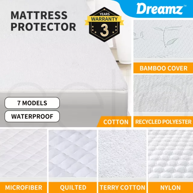 Dreamz Mattress Protector Topper Fitted Waterproof Cotton Bamboo Queen King