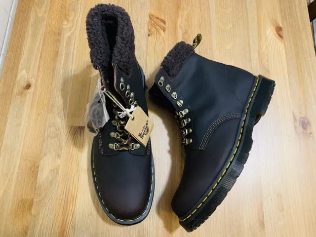 Dr. Martens 1460 Collar faux fur lace up leather boots brown NWOB size 13