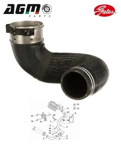 Manchon Intercooler Renforcé Kevlar Fastner Pour Alfa Romeo Giulietta 1.4 Turbo & 2.0 JTDM - OE 50520795 / 50528517