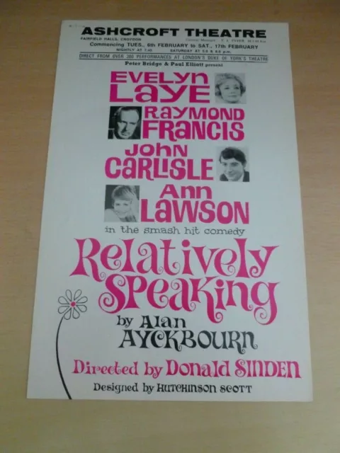 Evelyn Laye Alan Ayckbourn Donald Sinden Croydon Theatre Flyer 1960's
