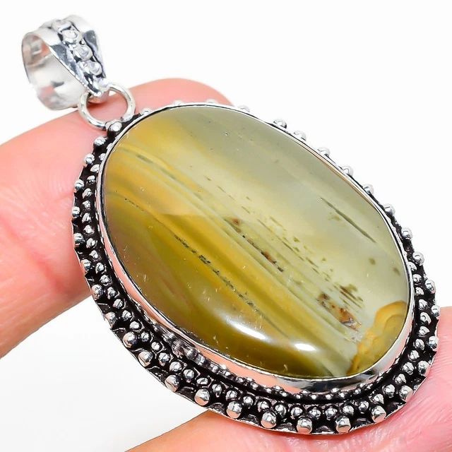 Imperial Jasper Gemstone 925 Sterling Silver Jewelry Pendant 2.28"