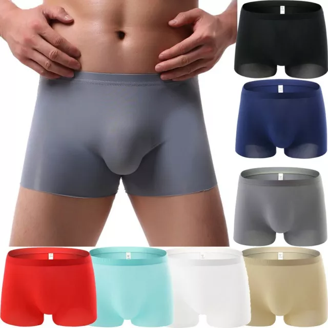 Men Ice Silk Seamless Boxer Briefs Pouch Underwear Shorts Trunks Underpants