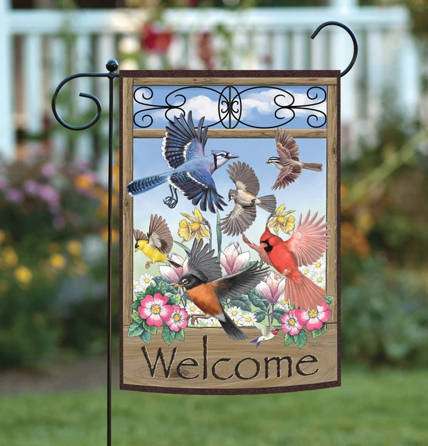 Toland Welcome Wings 12x18 Colorful Cardinal Jay Bird Flower Garden Flag