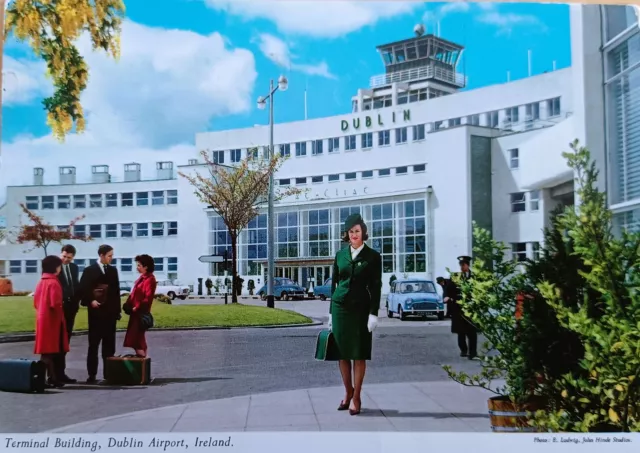 AER LINGUS Postcard Stewardess Dublin Airport 1968 Irish International Used