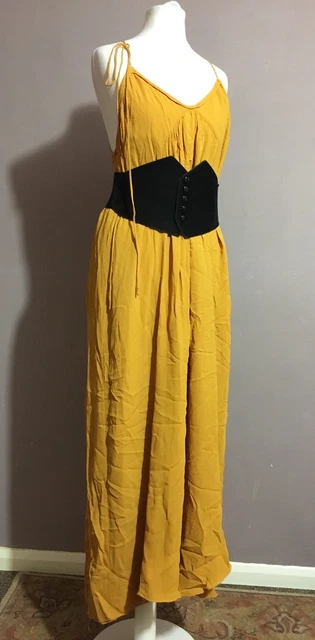 ZARA LONG MUSTARD Yellow Strappy Dress Size M Spring Summer