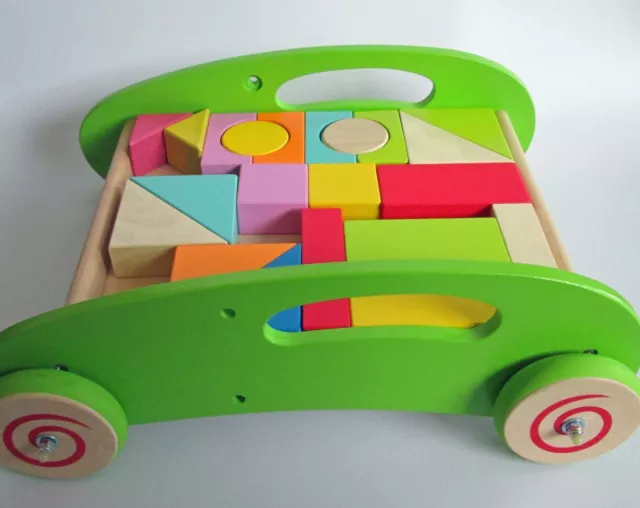 Hape Block and Roll Cart Toddler Wooden Push and Pull Toy Blocks Rolling READ