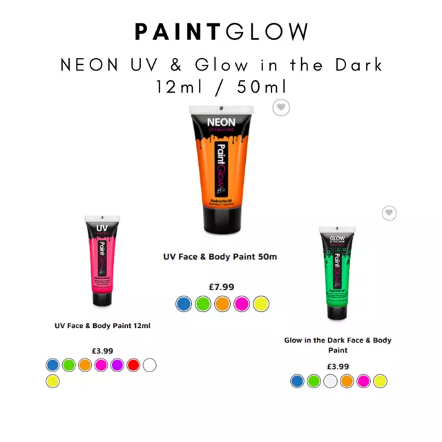 PaintGlow Neon UV/Glow Face & Body Paint : 12ml/50ml for Fancy Dress & Festival