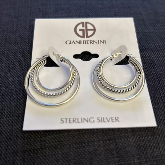 New Giani Bernini Sterling Silver Triple Hoop Earrings