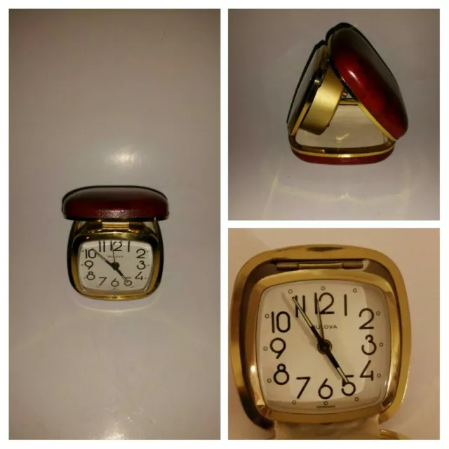 VTG BULOVA FOLDING Travel Alarm Clock Night Glow Hands & Minute Markers