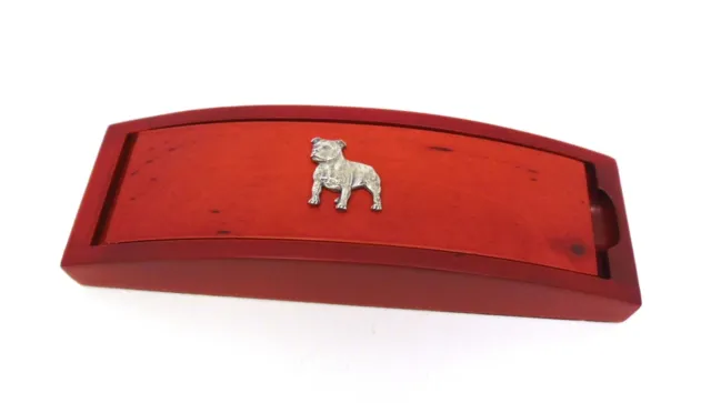 Staffordshire Bull Terrier on Wooden Pen Box and Pens Set - Pet Dog Staffie Gift