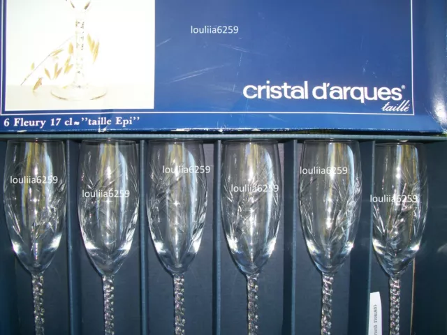 Cristal D'Arques 6 flutes a champagne Fleury modèle taille épi