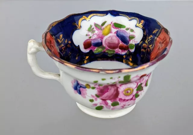 Antique 19c Gaudy Welsh Copper Lustre Pottery Fruit Floral Pattern Victorian Cup