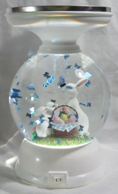 Bath & Body Works 3-Wick Candle Holder WATER GLOBE SPRING/EASTER Bunny Pedestal