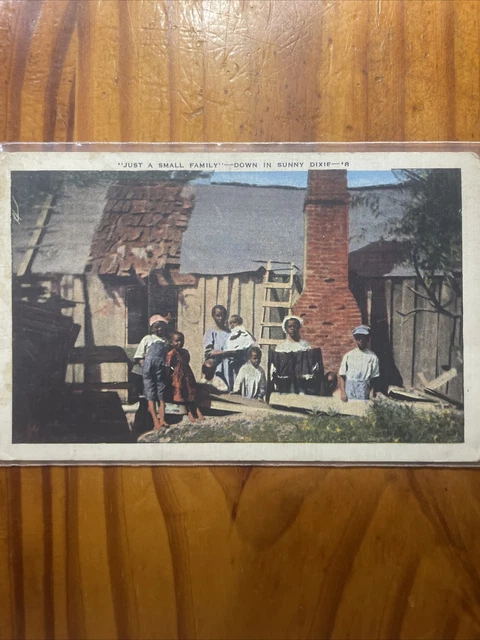 JUST A SMALL FAMILY DOWN IN SUNNY DIXIE BLACK AMERICANA POSTCARD (1940s)