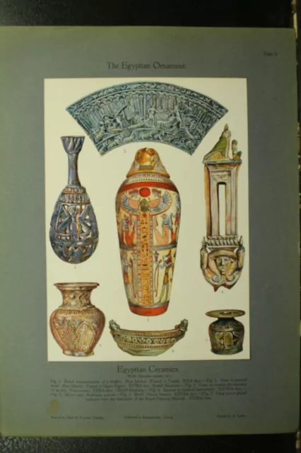 100+ year old antique vintage color print ancient Egyptian Ceramics Tunah vase