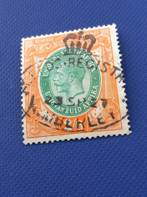 South Africa Kgv 1913 Large Format 2.5 Shilling Red Orange Green Center Revenue.