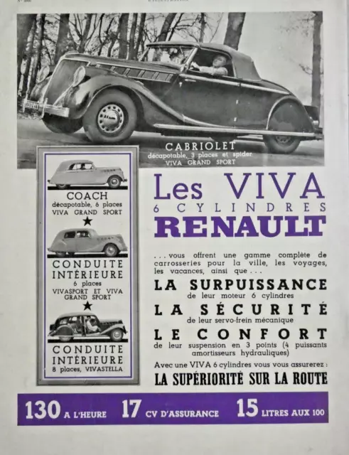 1938 Vivasport Renault Convertible Press Advertisement
