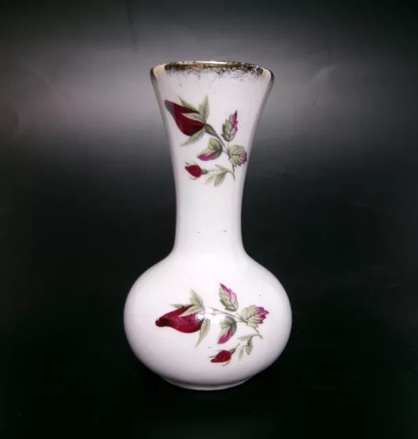 Lovely ROYAL STUART Rosebud Porcelain Vintage Bud Vase w/ Gold Rim, ENGLAND