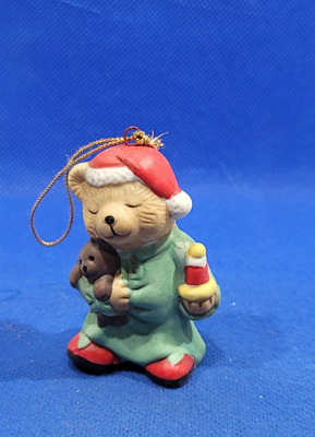 Vintage Christmas Ornament Sleepy Bear Ceramic Holiday Tree Decor
