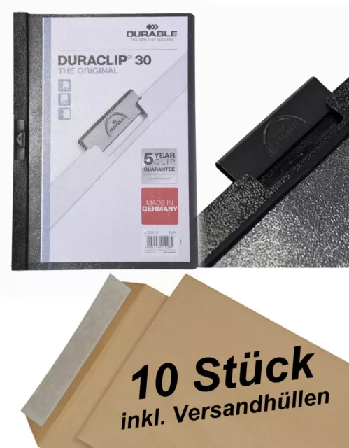 10 Durable Carpeta de Grapas Duraclip 30 ,Lámina Rígida, Hasta 30 Hoja Negro +