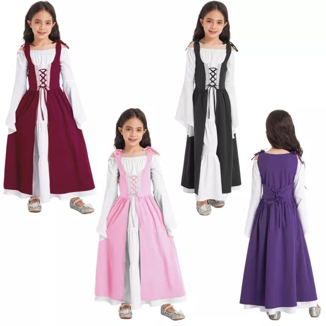 Girls Medieval Renaissance Retro Dress Halloween Party Costume Princess Gown