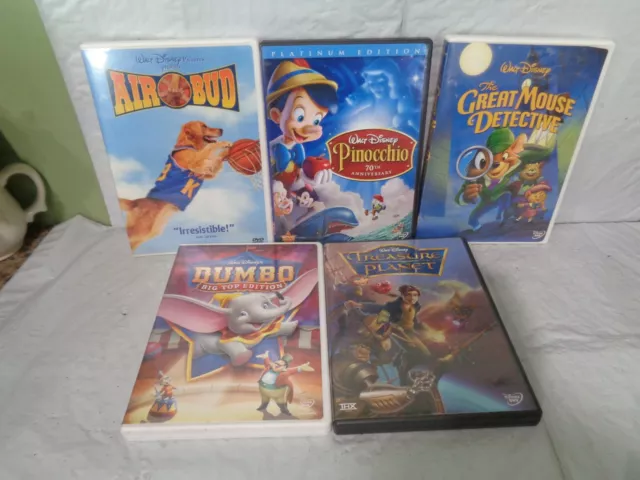 Lot of (5) Children's Disney DVDs - Pinocchio - Dumbo - Mouse Detect - Treasure