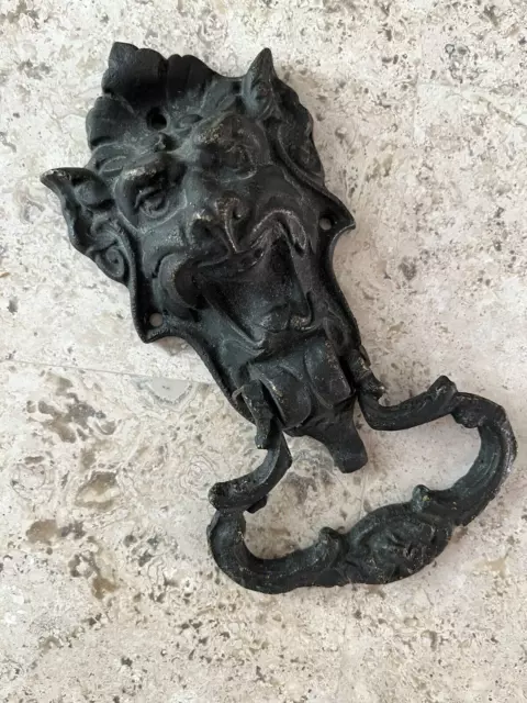 Antique 1903 Devil Demon Gargoyle Face Architectural Salvage Doorknocker