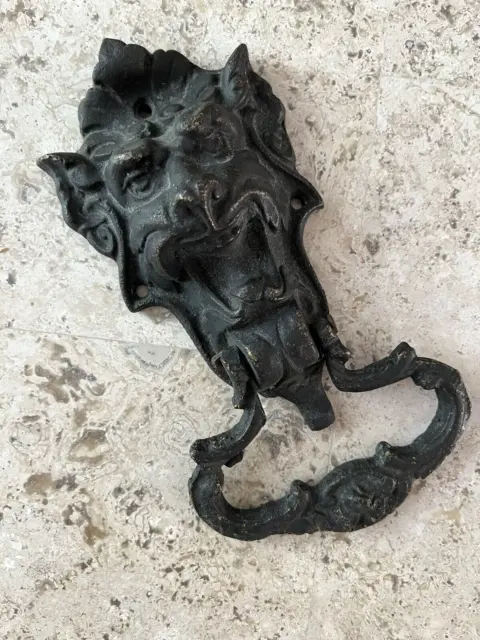 Antique 1904 Devil Demon Gargoyle Face Architectural Salvage Doorknocker