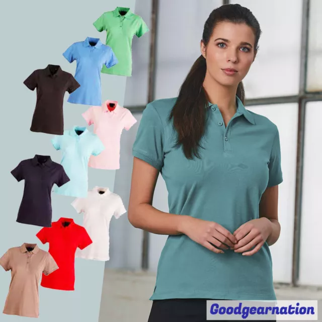 Ladies Polo Shirts Plain Colour Rich Cotton Elastane Comfort Stretch