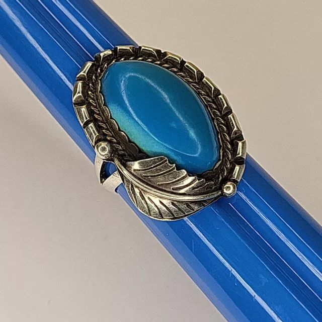 Navajo Turquoise Ring Benally Sterling Silver Signed Native American Statement