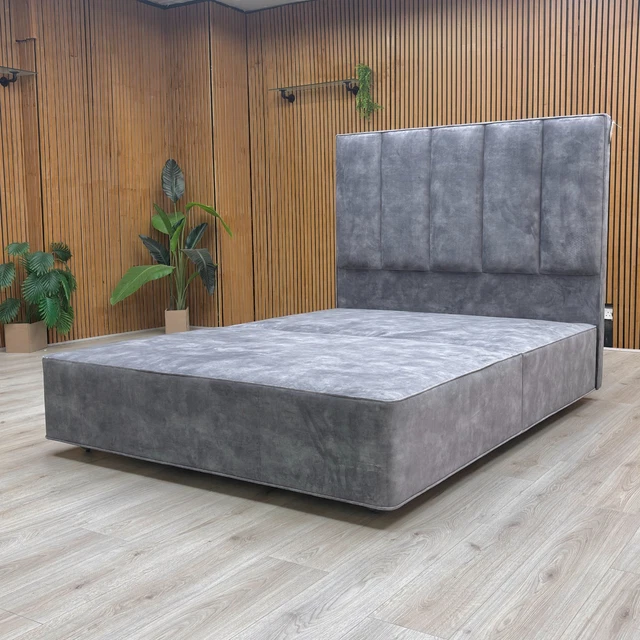 FURNITURE VILLAGE VISPRING ‘Ceto’ Grey Velvet Headboard Double Divan ...