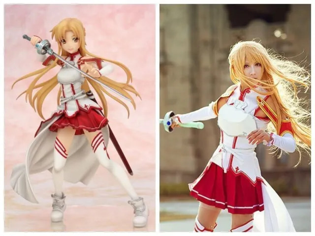 Anime Sword Art Online Asuna Yuuki Dress Cosplay Costumes Uniform for  Halloween SAO Asuna Battle Suit Outfits Full Set with Wig