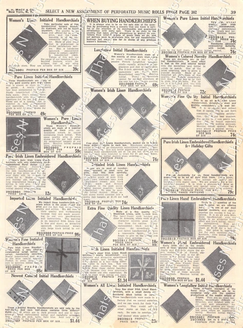 Vintage Paper Ad Macy's Women's  & Men's Handkerchiefs Edwardian Fashion 1911