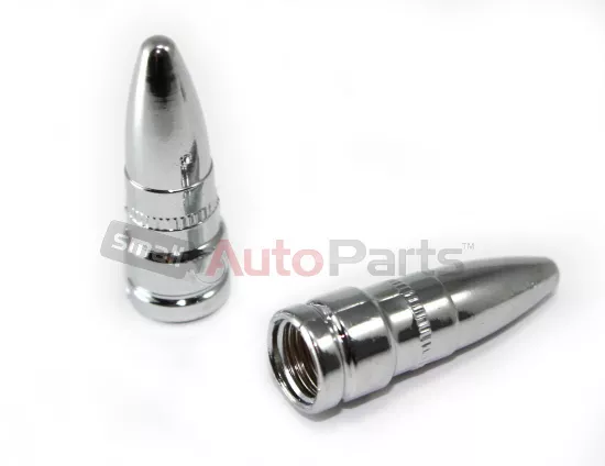 (2) Chrome ABS Bullet Tire/Wheel Stem Air Valve Caps for Motorcycle/Bike/Chopper