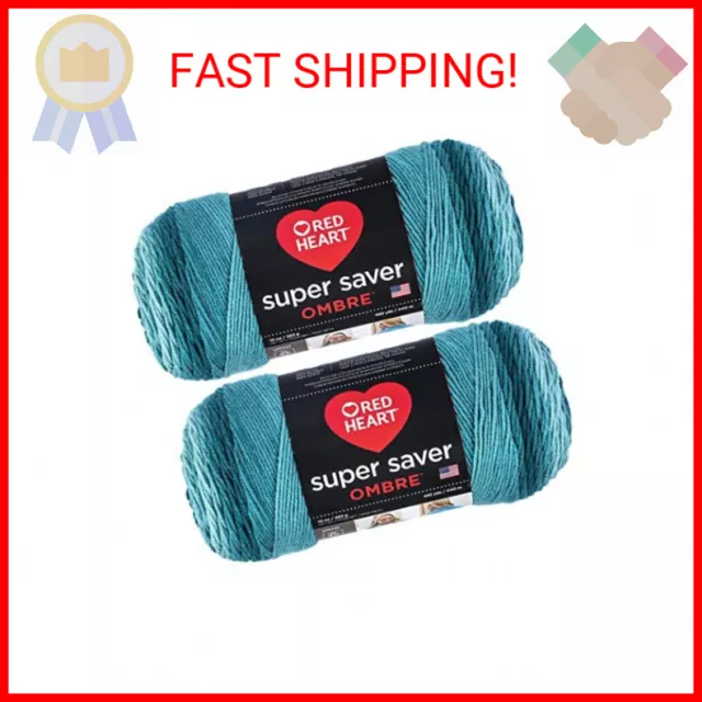 Red Heart Super Saver Jumbo Deep Teal Ombre Yarn - 2 Pack of 283g/10oz - Acrylic