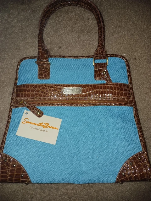 NWT Samantha Brown Travel Bag/purse, Teal With Croc Style Leather