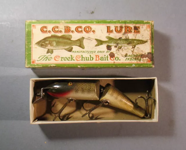 Vintage Creek Chub CCBC Jointed Wood Pikie Fishing Lure Bait Glass Eyes and Box
