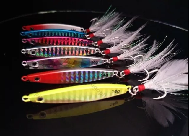 6pcs Metal Fishing Jig Lures Offshore Slow Jigging Lures Feather Treble Hooks