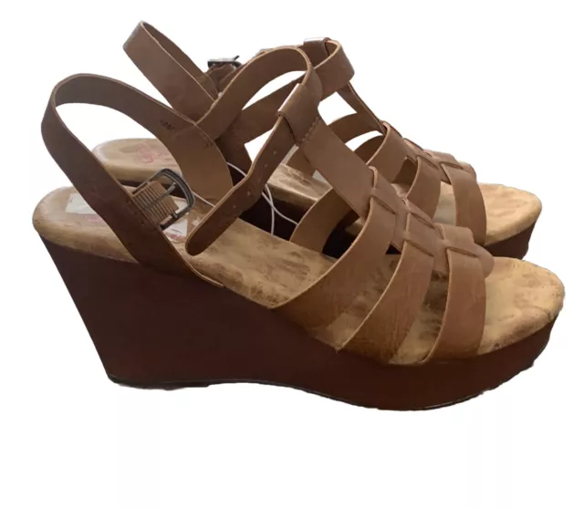 Jelly Pop Women's Brown Platform Cork Wedge Heels Sandals SZ 10M