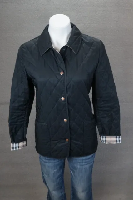 Burberry London Women's XS Black Nova Check Diamond Quilted Coat Jacket