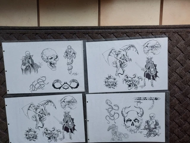 Lote de 4 hojas vintage de láminas flash para tatuajes