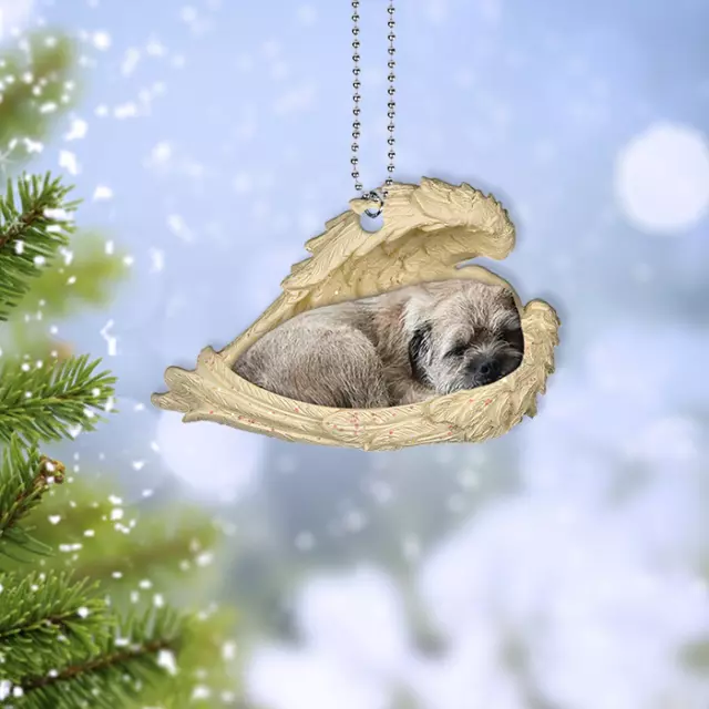 Border terrier dog sleeping Angel Wings Christmas hanging dog car Ornament Gift