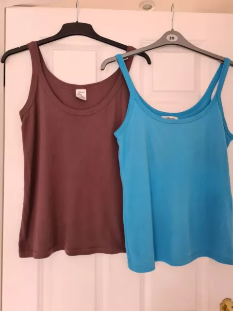 Peacocks Size 18 -20 Cotton Vest Tops Turquoise And Brown