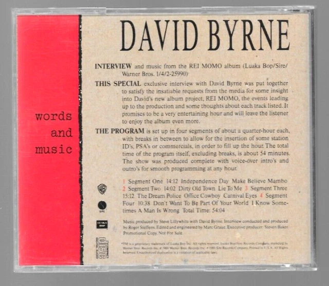 Video Interview Cd DAVID BYRNE - Interview und Musik aus dem Album Rei Momo CD 1989 Promo ...